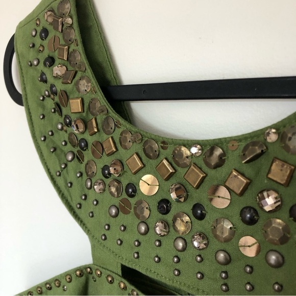 Adrianna Papell Linen Blend Beaded Cleopatra Dress - Picture 3 of 12